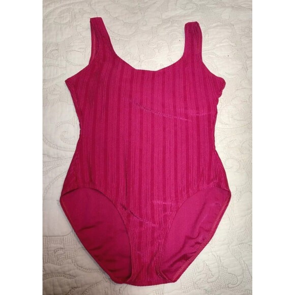 Vintage 90's Catalina Solid Hot Pink Swimsuit Size 1X - Picture 6 of 13
